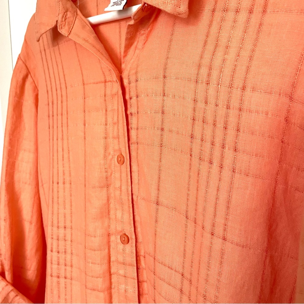 JM Collection Peach Button-Front Lightweight Blouse - Picture 11 of 12